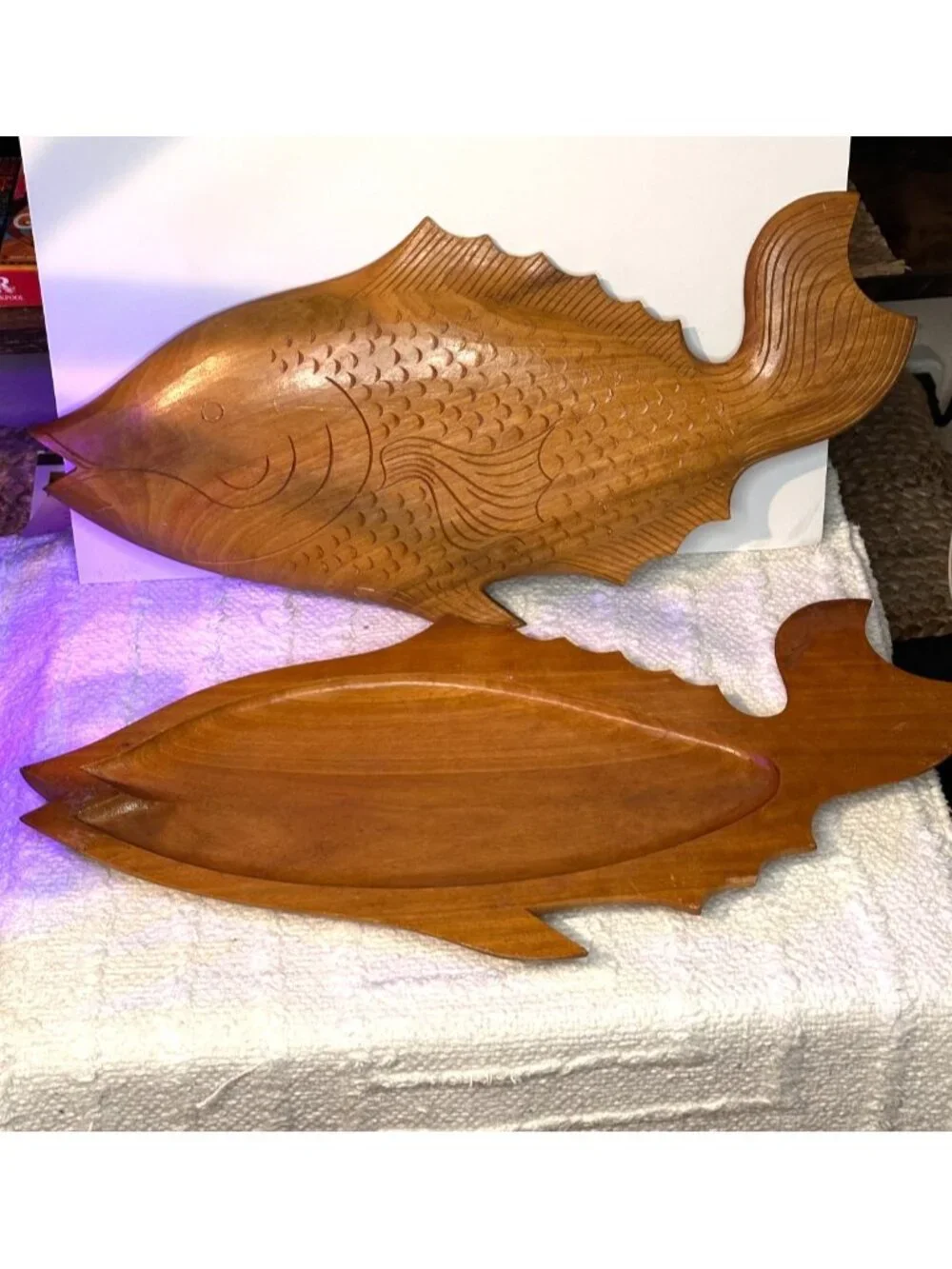 Vintage Wood Fish Shaped Nautical Coastal Cottage Decor Trays Serving Platter